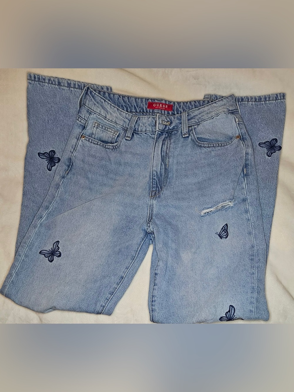GUESS Y2K Light Blue Embroidered Butterfly High-Rise Jeans - Picture 3 of 9